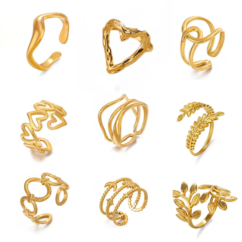 Bague en acier inoxydable de couleur or en forme de cœur pour femmes, bague à motif creux pour le doigt, bijoux étanches, cadeau pour petite amie, bijoux pour femme, anneaux