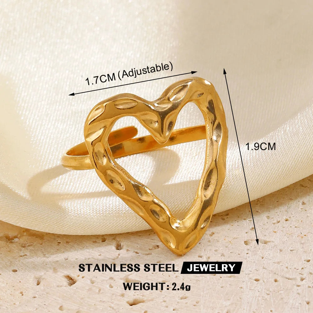 Bague en acier inoxydable de couleur or en forme de cœur pour femmes, bague à motif creux pour le doigt, bijoux étanches, cadeau pour petite amie, bijoux pour femme, anneaux